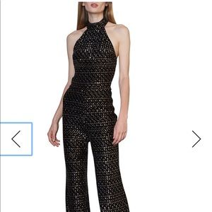 ML Monique Lhuiller Jet Gold velvet jumpsuit. NWT